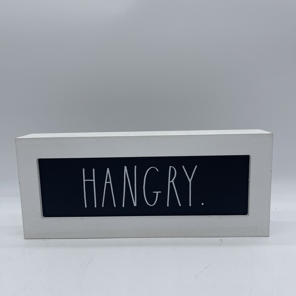 Rae Dunn Hangry. Sign White Distressed Wood Farmhouse Shadow Box Home Decor
